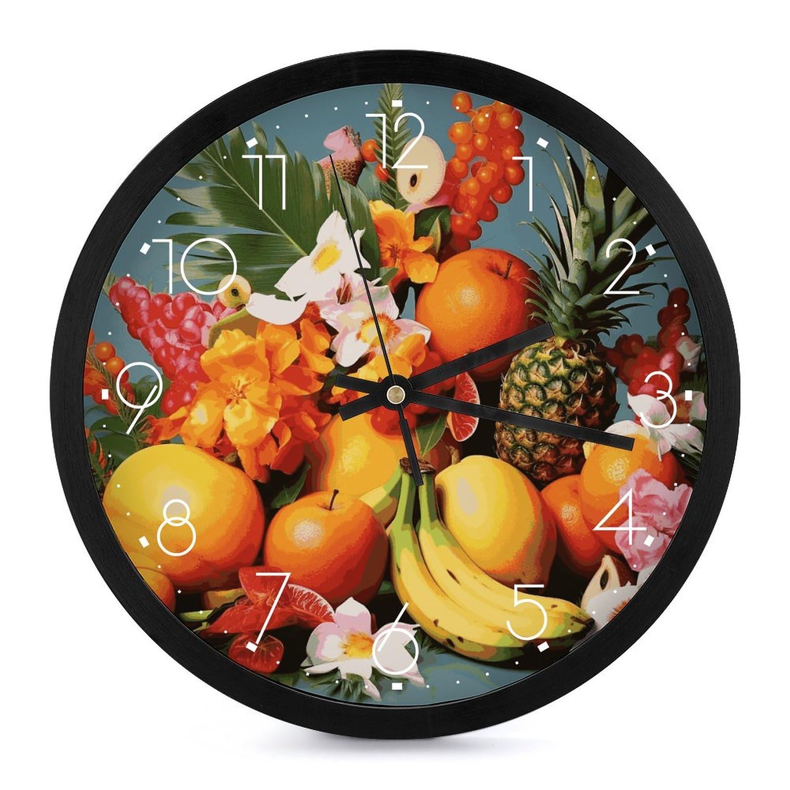 Horloge murale silencieuse à piles 25 cm aux motifs tropicaux pour décorer le salon