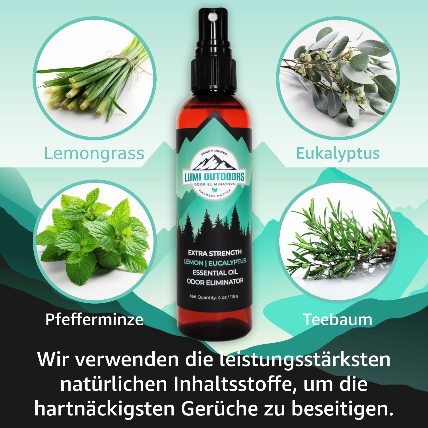 Lumi Outdoors Schuhdeo-Spray & Geruchsbeseitiger - Natürliches Schuhspray gegen Geruch - Extra starke Wirkung mit Eukalyptus-Zitronengras