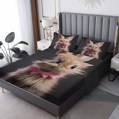 Miniatura 1 de zcsm Bunny Sheets Queen Size - Kawaii Rabbit Bed Sheets, Soft Microfiber & Deep Pocket & Wrinkle Free Patterned Bedding Sheets & Pillowcases, 4