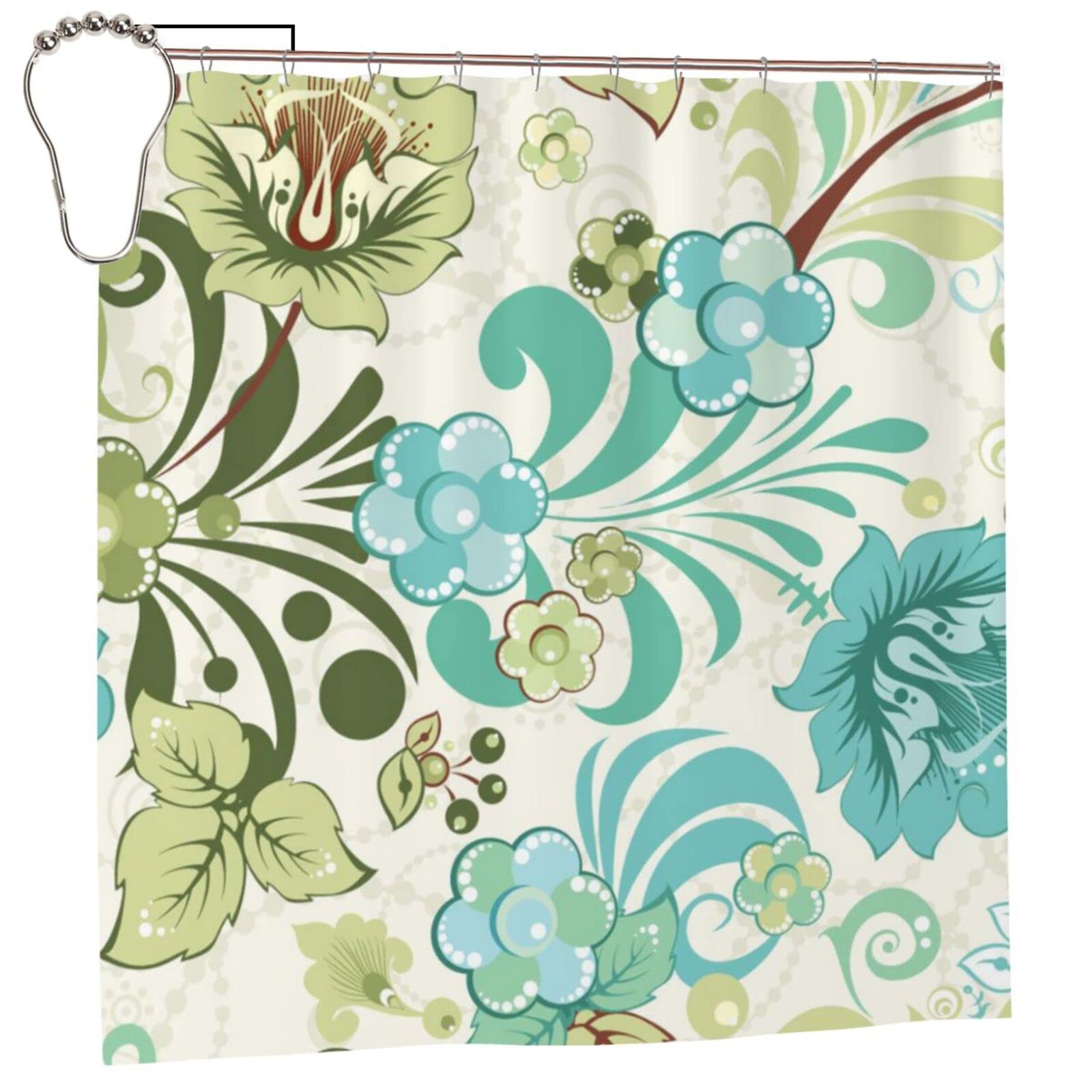 Rideau de douche fleur verte TOMPPY en polyester imperméable pour baignoire moderne