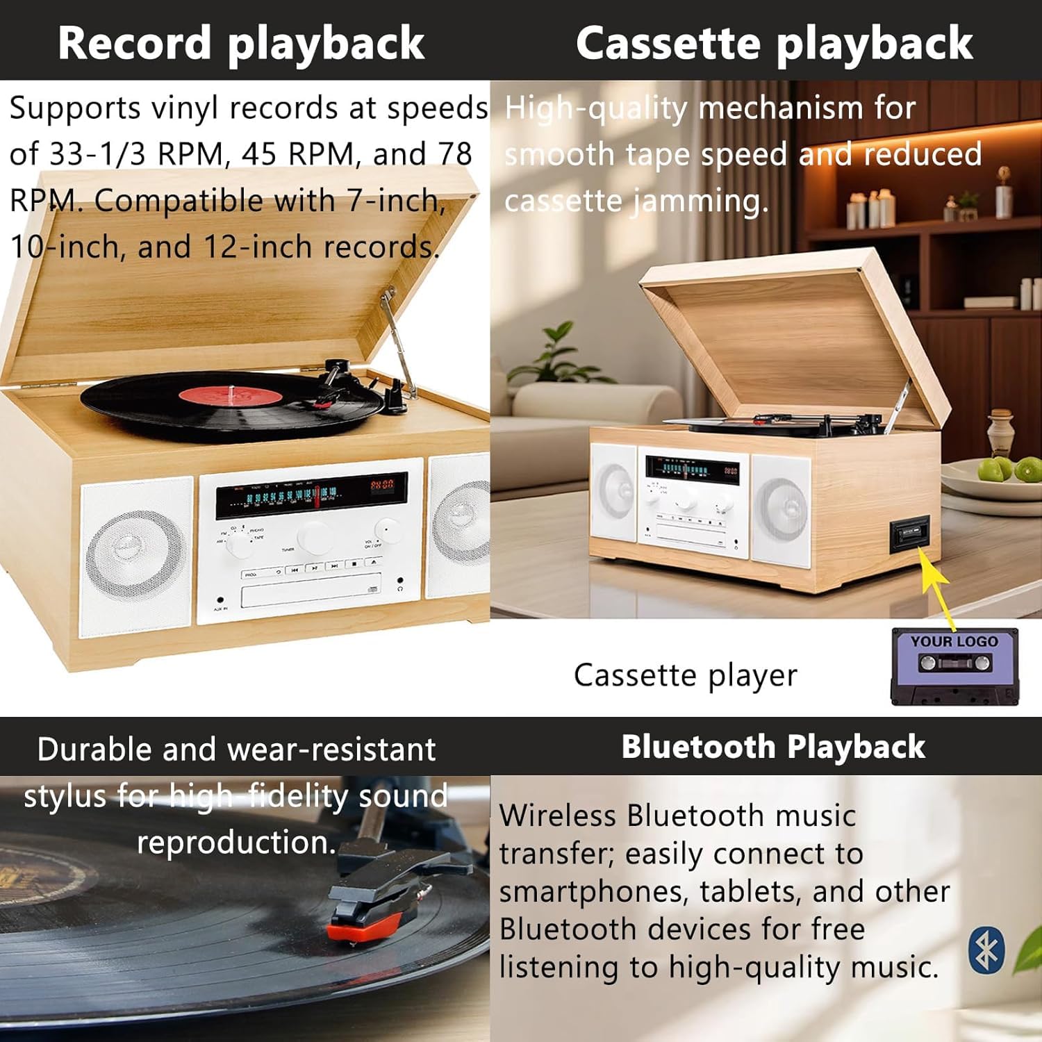 Lettore CD portatile con cassetta e radio AM/FM, uscita audio/ingresso, design compatto per uso domestico e ufficio, goditi la musica ovunque