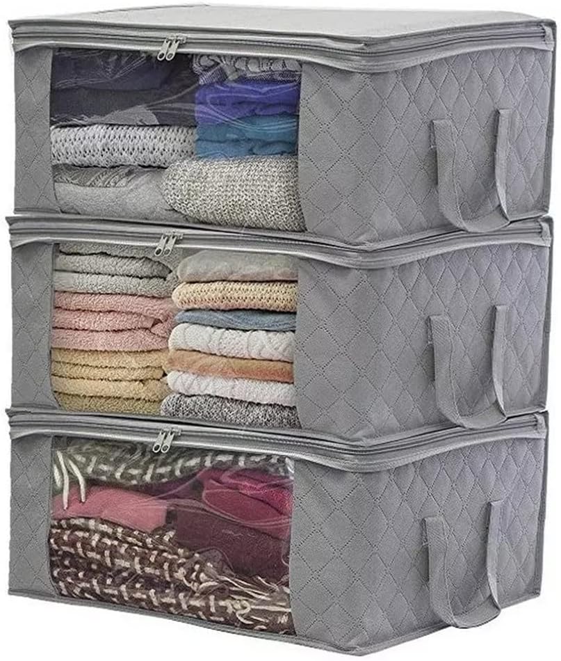 JSEIAJB 3Pcs Clothing Wardrobe Organizer Bag Clothes Blanket Quilt Closet Box Bag Home Foldable Storage Organization(White-Gintama1)