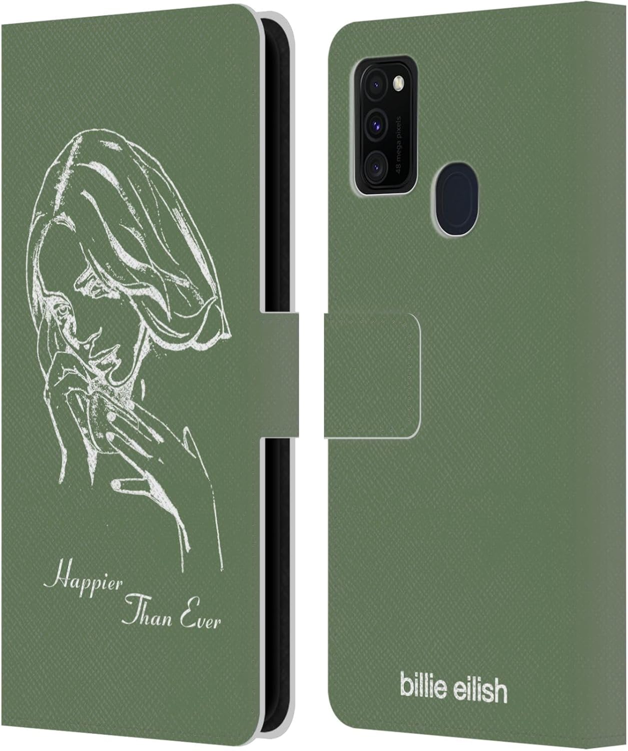 Head Case Designs Officially Licensed Billie Eilish Album Stencil Green Happier Than Ever Leather Wallet Case Compatible with Galaxy M30s (2019)/M21 (2020)