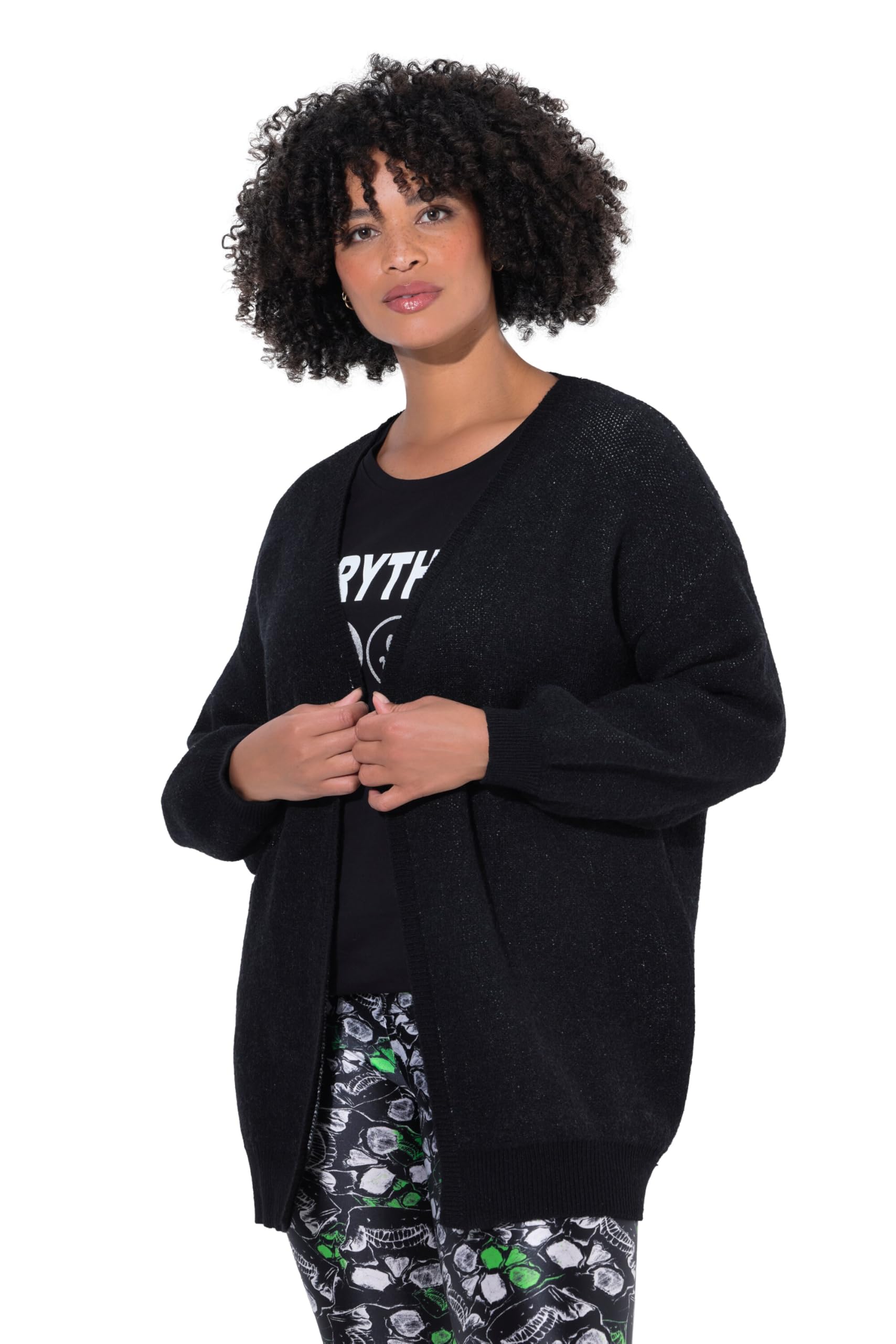 Angel of Style Damen große Größen Übergrößen Plus Size Strickjacke, Leo-Totenkopf auf dem Rücken, offene Form 844525