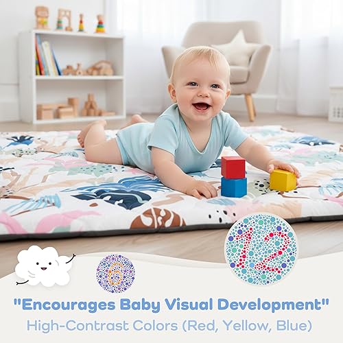 Miniatura 2 de Tapete de juego para bebé de 1.5 pulgadas más grueso para piso, 50 x 50 pulgadas, funda extraíble y lavable a máquina, tapete de espuma suave,