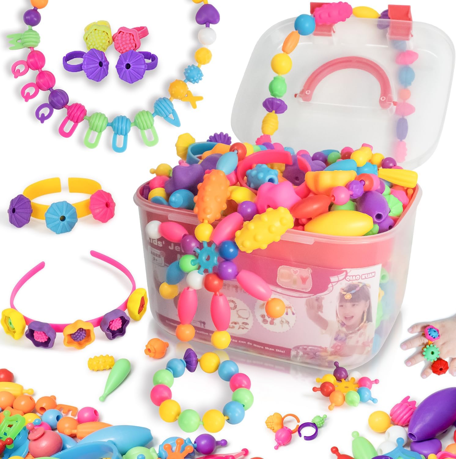 Atoymut 600Pcs Pop Beads, Jewelry Making Kits for Toddlers, Arts and Crafts Supplies for Kids Ages 4-8, Necklace, Bracelet, Ring, Creative DIY Toys Set for 4, 5, 6, 7, 8 Year Old Girl Birthday Gift
