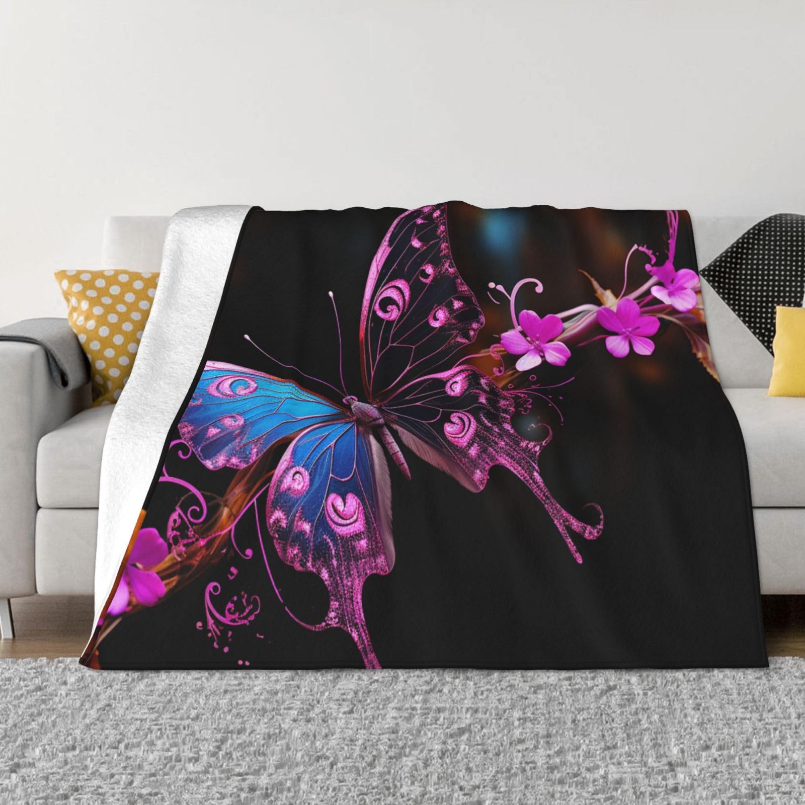 Couverture polaire en flanelle 152x127 cm jeté de lit papillon