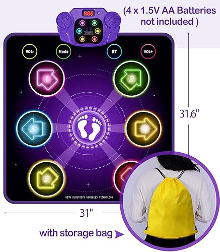 Miniatura 6 de Bambilo Juguetes de baile para niñas de 3, 4, 5, 6, 7, 8, 9, 10 a 12 años, 6 botones iluminados con 6 modos de juego, tapete de piso con Bluetooth y