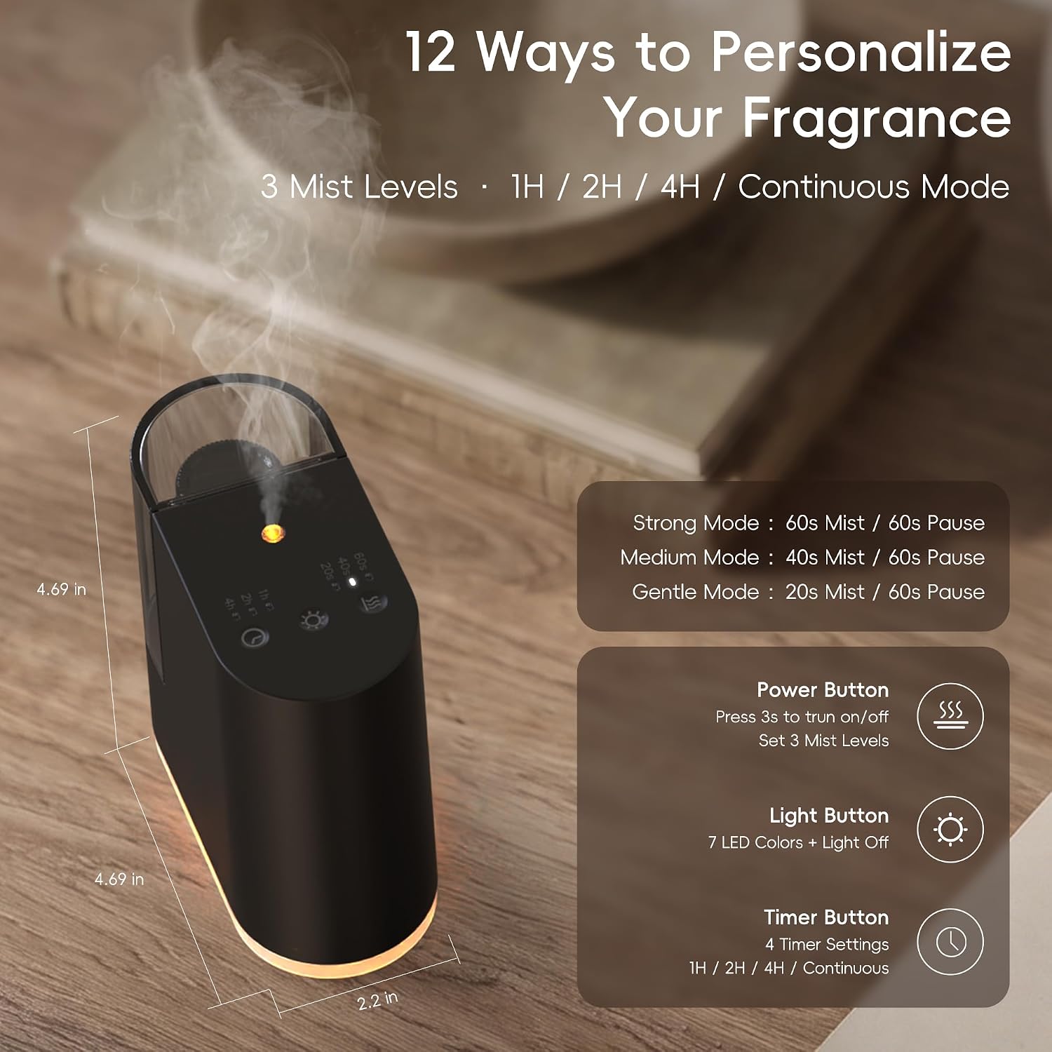 NRL Waterless Essential Oil Diffuser for Bedroom, Home, Black image 3