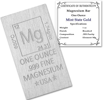 1 oz Magnesium Bar (Flat Style) .999 Pure Paperweight - Element Design with Certificate of Authenticity