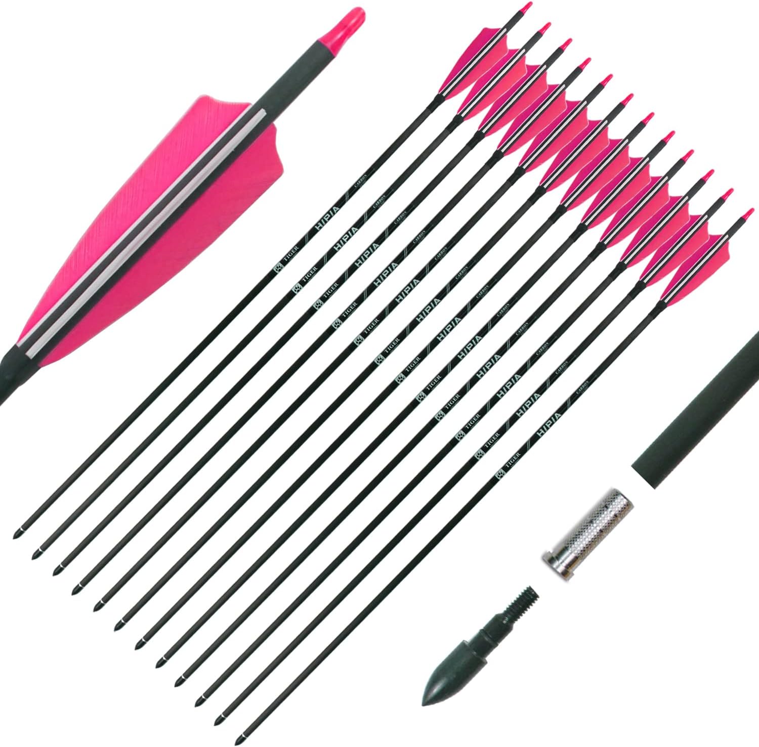 30" Carbon Hunting Arrows Archery Target Practice Arrows with 4" Natural Turkey Feathers Spine 400 for Recurve Bow and Compound Bow(Pack of 12)