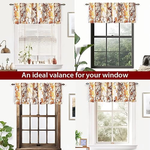 DriftAway Leah Abstract Floral Blossom Ink Painting Thermal Insulated Window Curtain Valance Rod Pocket 52 Inch by 18 Inch Plus 2 Inch Header Red Rust Orange Gold 1 Pack