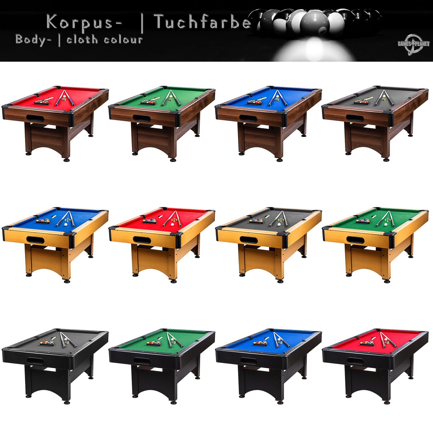 GAMES PLANET 6 ft Billardtisch Trendline“ + Zubehör, 9 Farbvarianten, 184 x 108 x 82 cm (LxBxH)