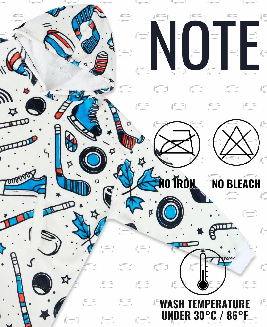 Ice Hockey Player Gifts for Men, Gifts for Hockey Lovers & Coaches, Wearable Flannel Giraffe Blanket Hoodie with Two Large Pocket - White/Hockey