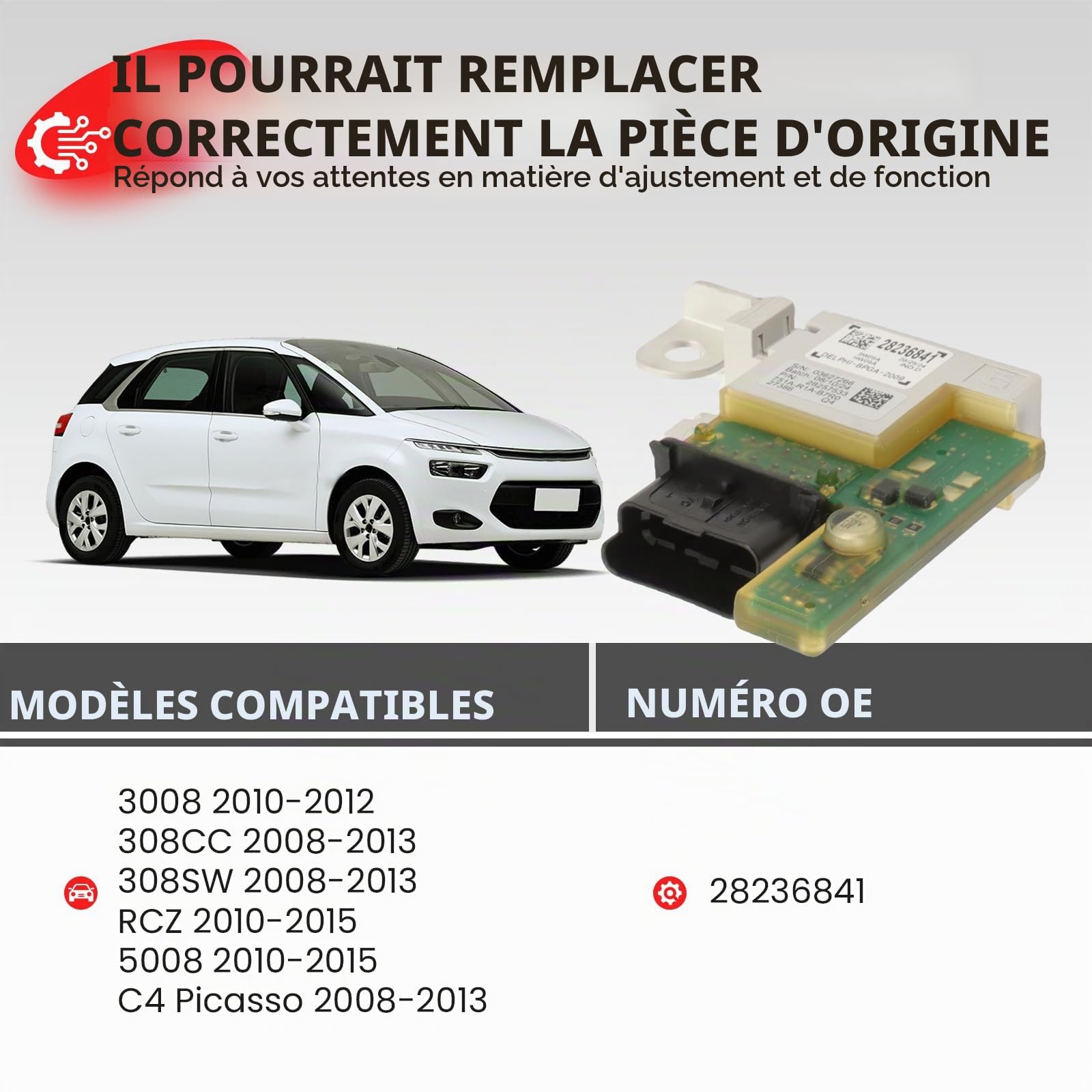 28236841 Boîte à Fusibles 308SW 308CC 3008 RCZ 5008 C4 Picasso 1.6,2.0 HDi | Module Fusibles Gestionnaire Batterie Protection contre les Courts-circuits Fusible Batterie 28257533
