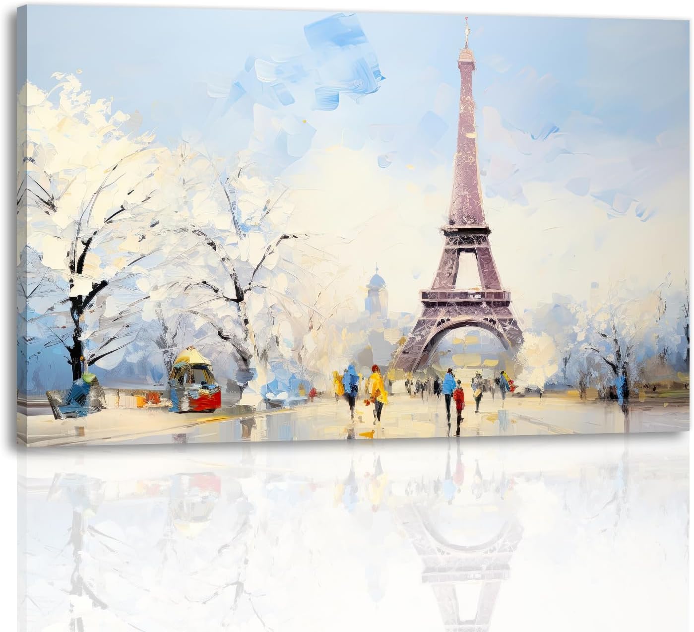 GLOKAKA Eiffel Tower Canvas Wall Art Watercolor Paris Street Pink Trees Landscape Art Poster French Spring Picture Print for Travel Lovers Bedroom Wall Decor(Artwork-1,24"x36")