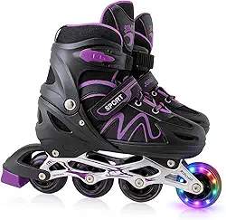 Patins Roller Inline 4 Rodas Skates Ajustavél com Rodas Iluminadas Jovens e Adultos, Para iniciantes, Adequado para uso Interno e Externo Roller Quad