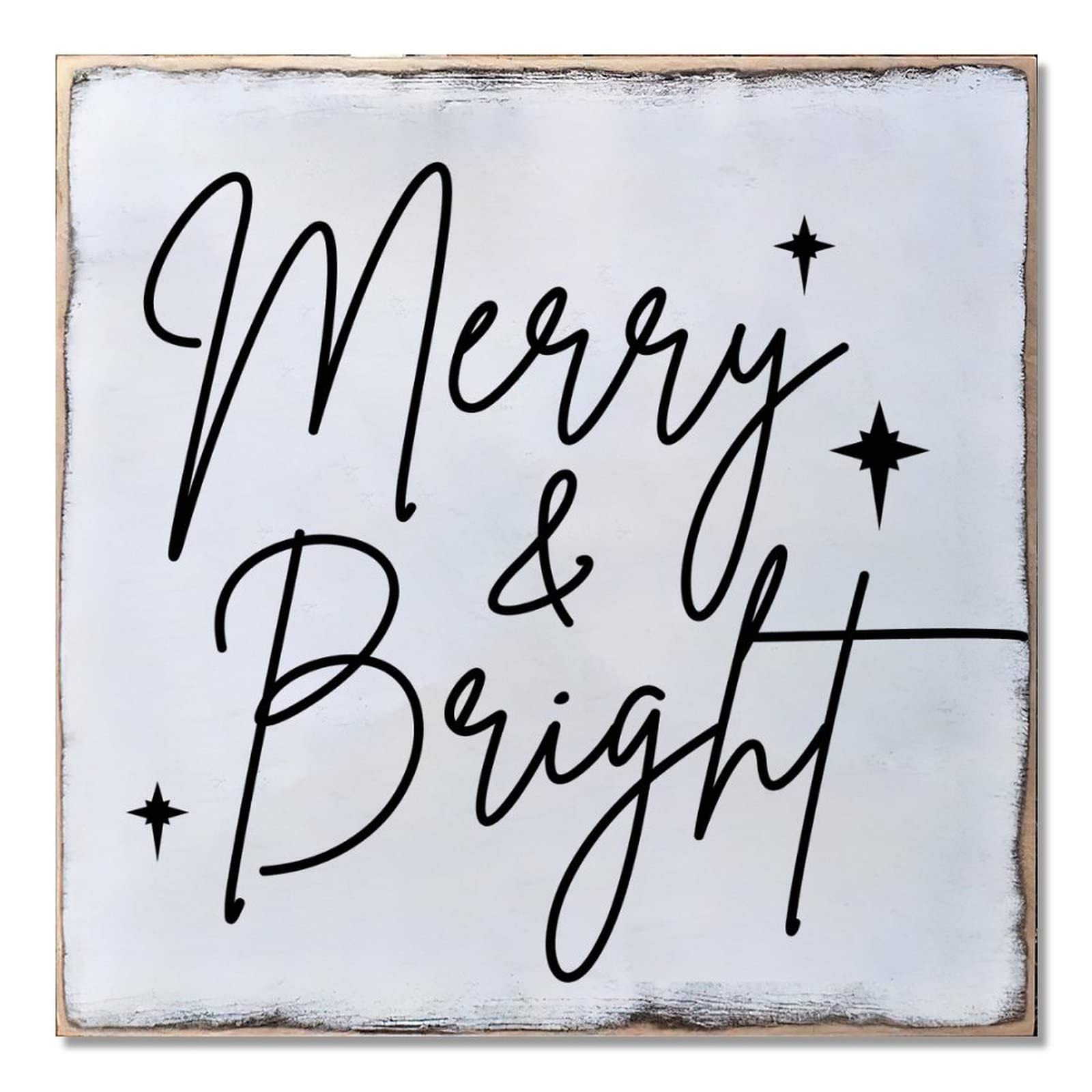 Panneau bois Merry & Bright déco Noël vintage pour cuisine table et maison rustique