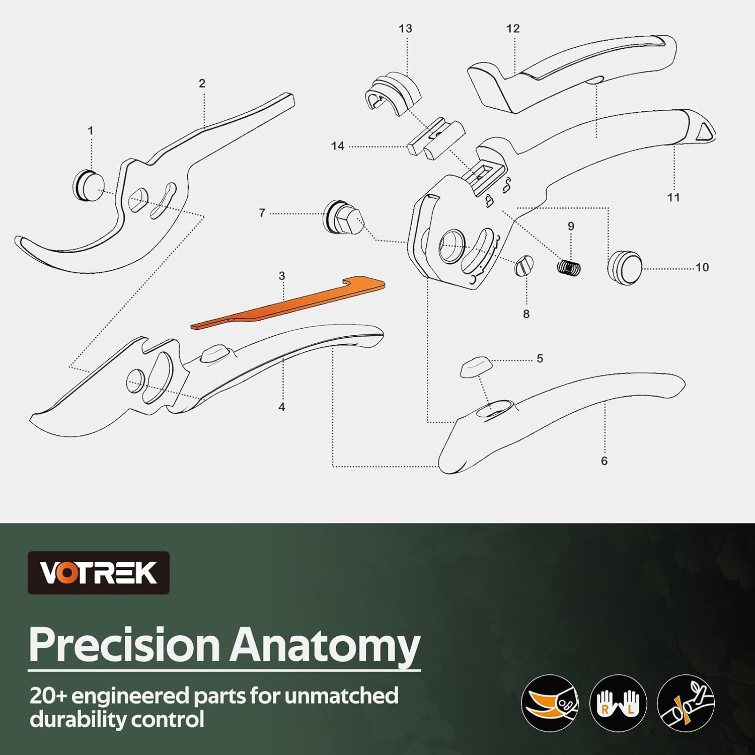 VOTREK® Pruning Shears, [Patented Stepless Handle Opening] - Garden Clippers with Ultra-Sharp SK5 Steel for Weak Hand, Pruners Universal Fit for All Hand Sizes, Effortlessly Cuts 1-Inch Branches - Image 9