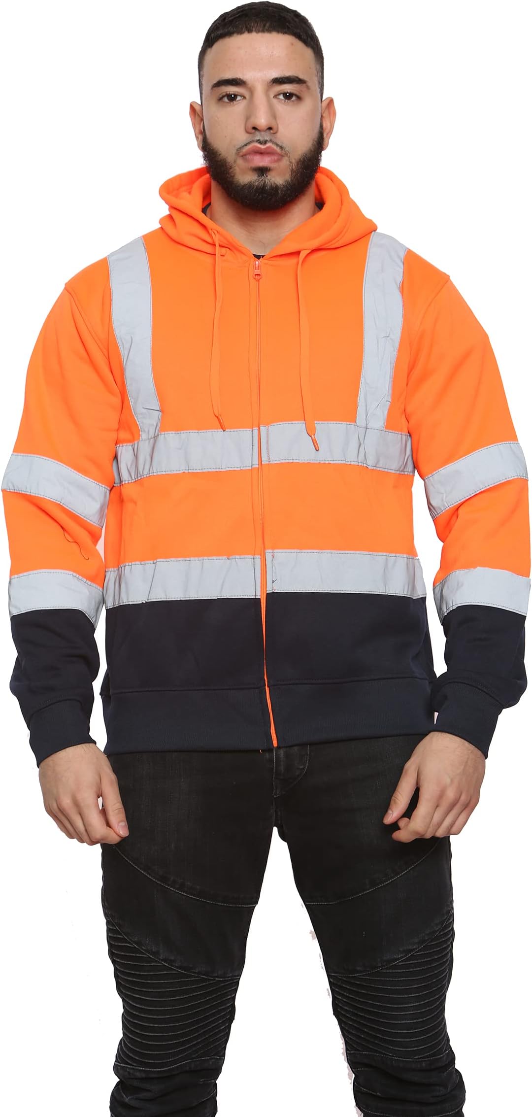 Mens Hi Vis Viz Hoodie High Visibility Two Tone Hooded Sweatshirt Top Zip Up Hoody Safety Work Top