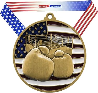 Decade Awards Patriotic Boxing Medal - Custom Engraved Boxing Medal with Stars and Stripes Neck Ribbon - Customize Now 2.75 Inch Wide