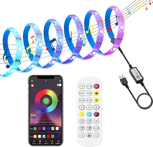 Tira de luz LED 5V USB 4.92ft1.5m 5050 SMD Magic Neon Tape Light con aplicación inteligente Control Bluetooth Sincronización de música Cambio de