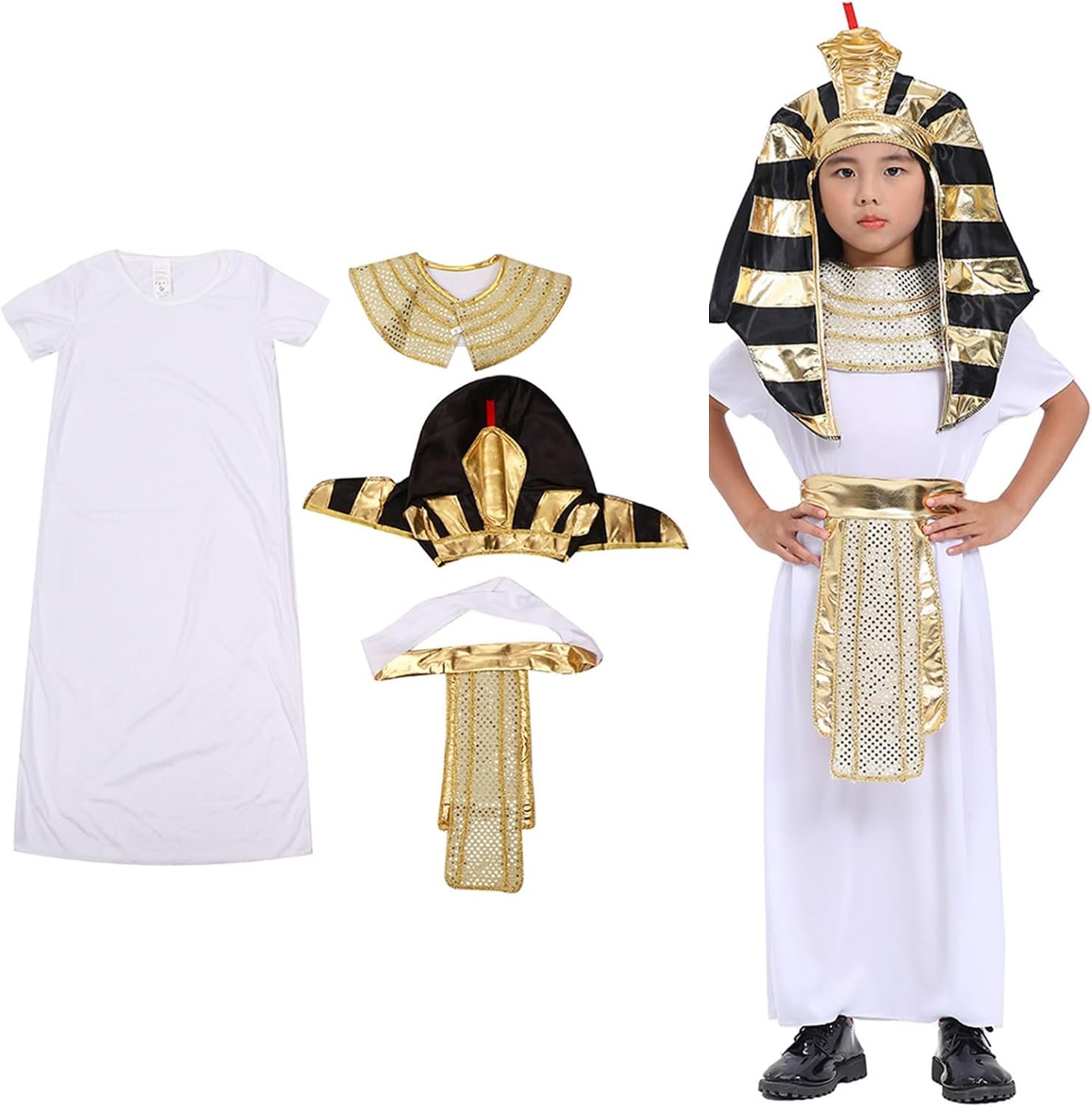 Halloween Egyptians Costume Set For Boy Role Belt Play King Outfit Hat Robe Halloween Egyptian Set For Boy