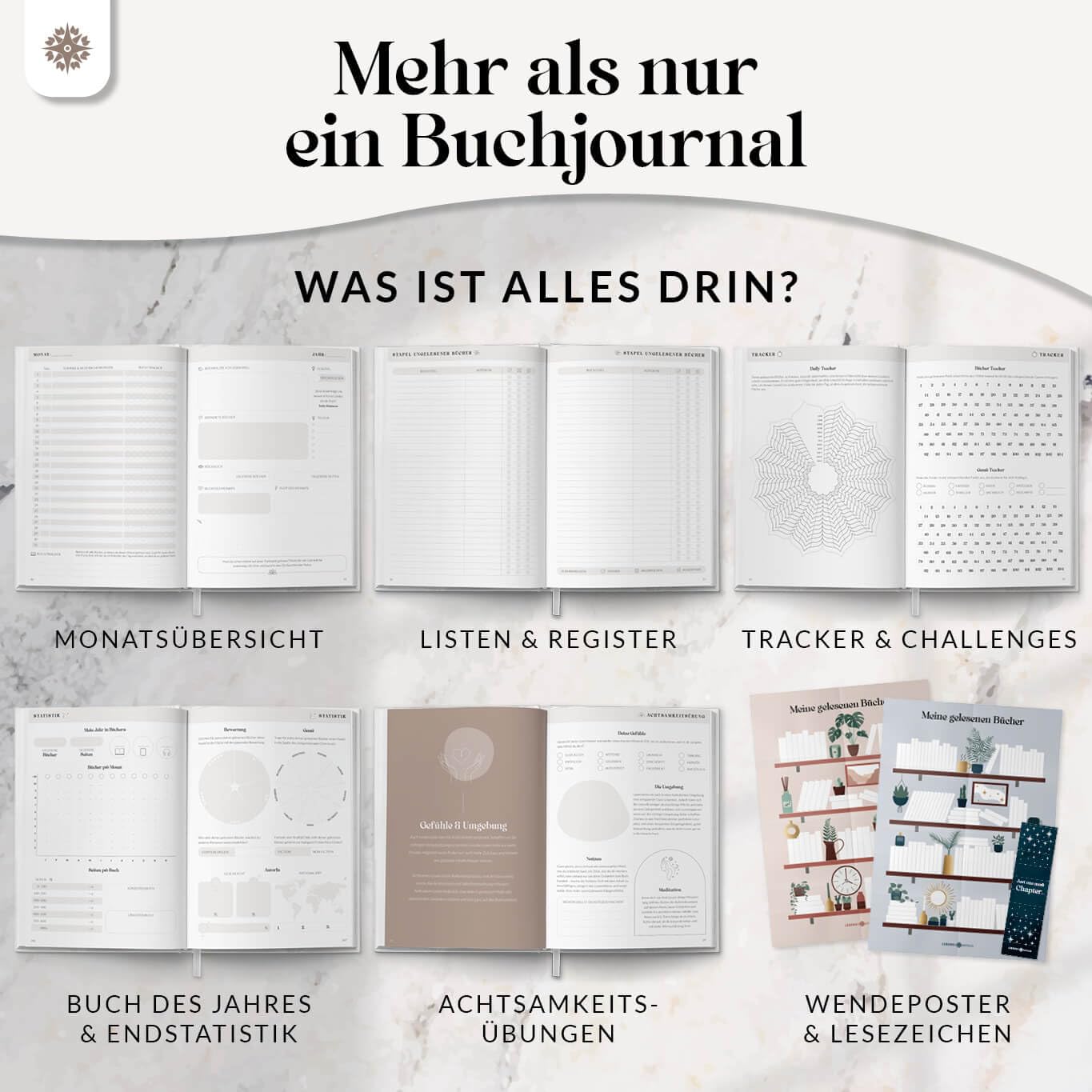 Lebenskompass Buchclub XXL - Das Lesetagebuch & Book Journal "PEARL" - Hardcover DIN A5 Tagebuch für Erwachsene - Book Club Reading Bullet Journal Tracker - Booktok