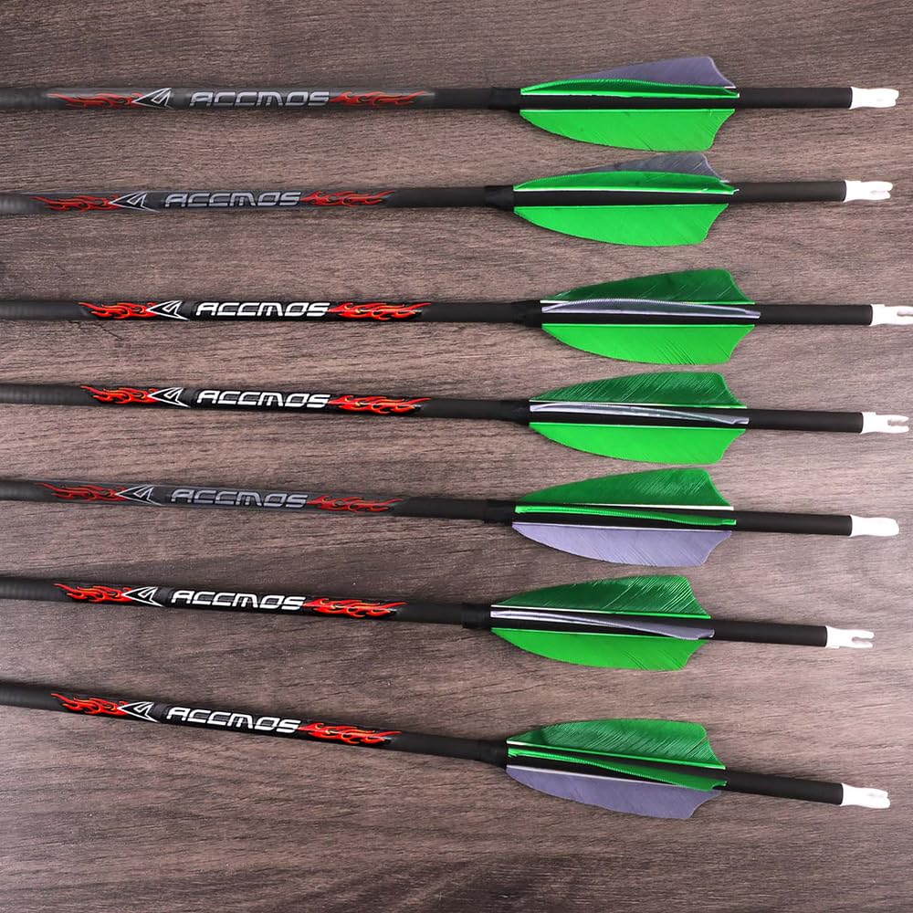 12 Pezzi Verde Grigio Piuma Micro-Rotante Frecce da Caccia ID 6,2 mm Spine 200 250 300 350 400 500 600 700 800 Freccia da Tiro con L'Arco, con Piuma di Tacchino da 3 Pollici