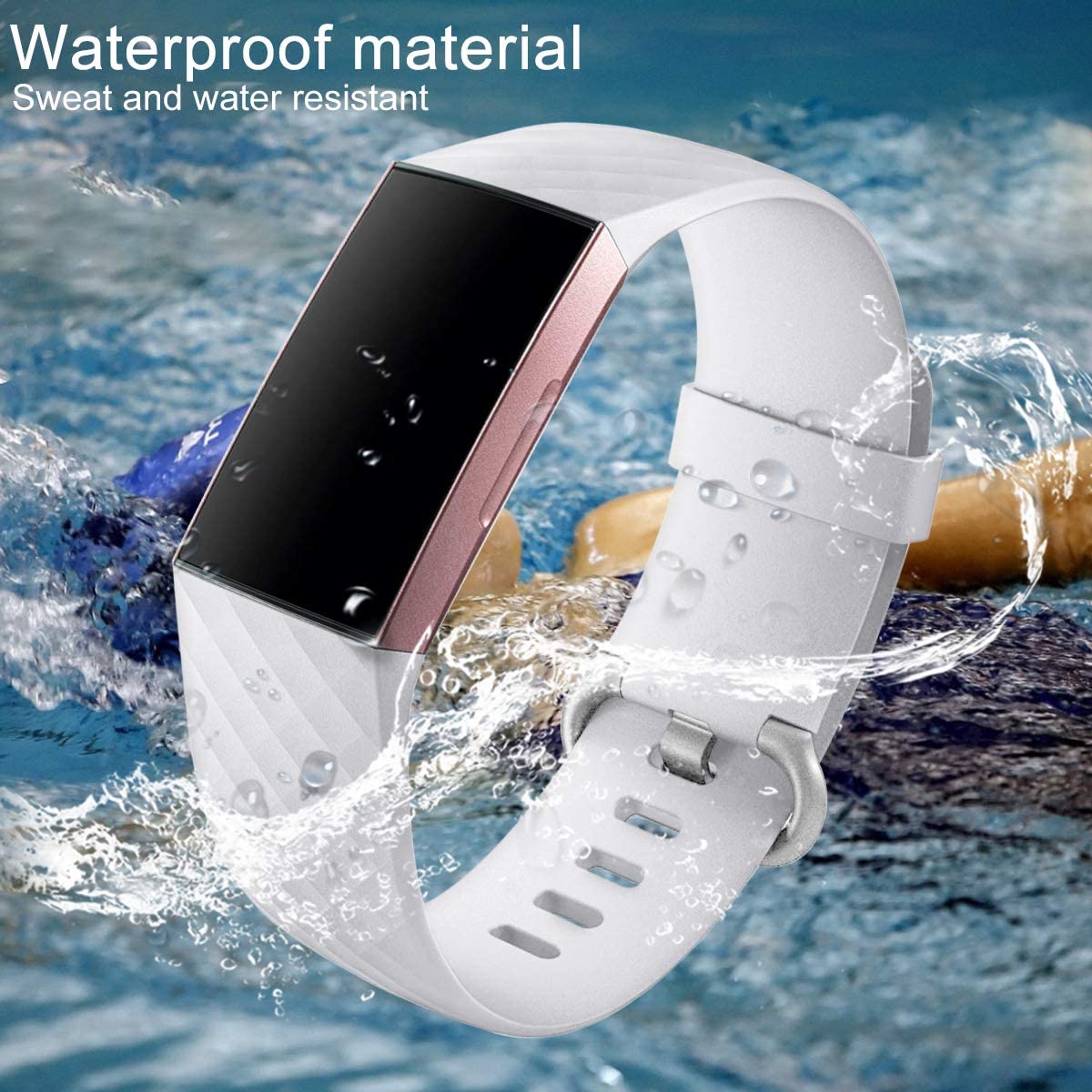 GEAK Classic Adjustable Replacement Wristband for Fitbit Charge 3/4 Activity Tracker, Women/Men, Small White - Image 3