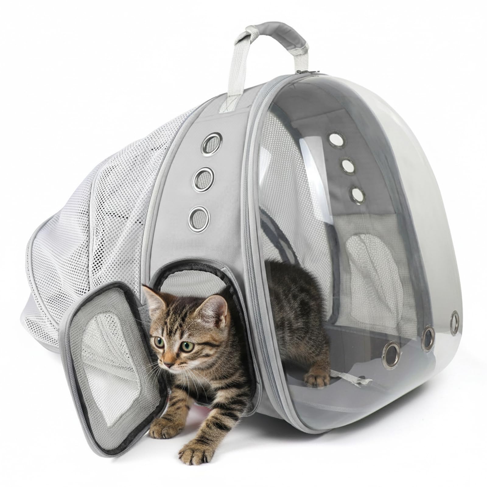 Cat Backpack Carrier, Back Expandable Pet Backpack with Bubble Window, Airline Approved Pet Travel Bag for Small/Medium Cats & Puppies, Hiking, Camping, Outdoor Use (Grey)