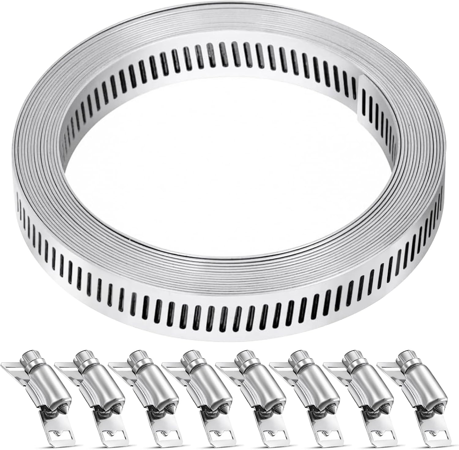 134 Inch(11.5ft) Stainless Steel Hose Clamps with 8 Fasteners, Large Worm Gear Hose Clamps Metal Straps DIY Band Pipe Clamps for Air Ducting Dryer Vent Hose Automotive Mechanical Plumbing