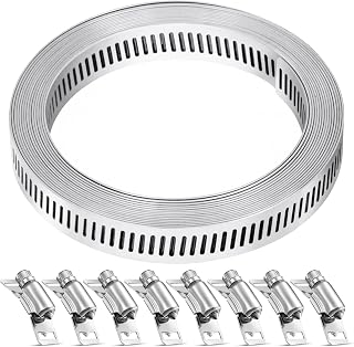 Hose Clamp, 11.5 Ft Stainless Steel Hose Clamps Assortment Kit with 8 Fasteners, DIY Large Adjustable Worm Gear Hose Clamps Set Pipe Duct Band Clamps for Automotive, Mechanical, Cut To Fit