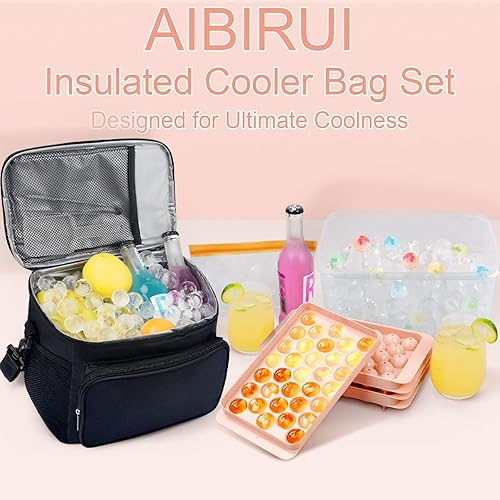 Miniatura 2 de Bandeja para cubitos de hielo, bandejas redondas para cubitos de hielo con tapa y contenedor, bolsa de almuerzo aislada, molde para hacer bolas de