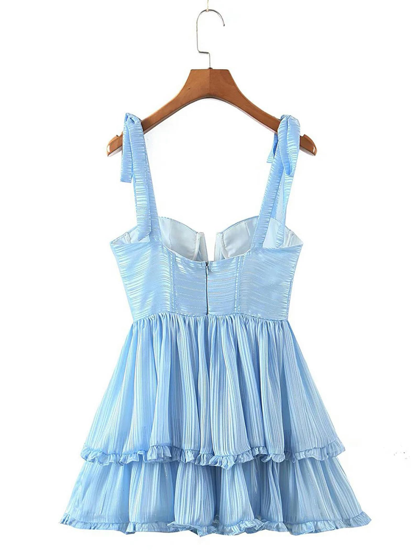 Abito da Donna alla Moda in Chiffon con Volant e Cinturino Spaghetti Abito da Festa con Stampa Floreale da Donna-Come Immagine-L
