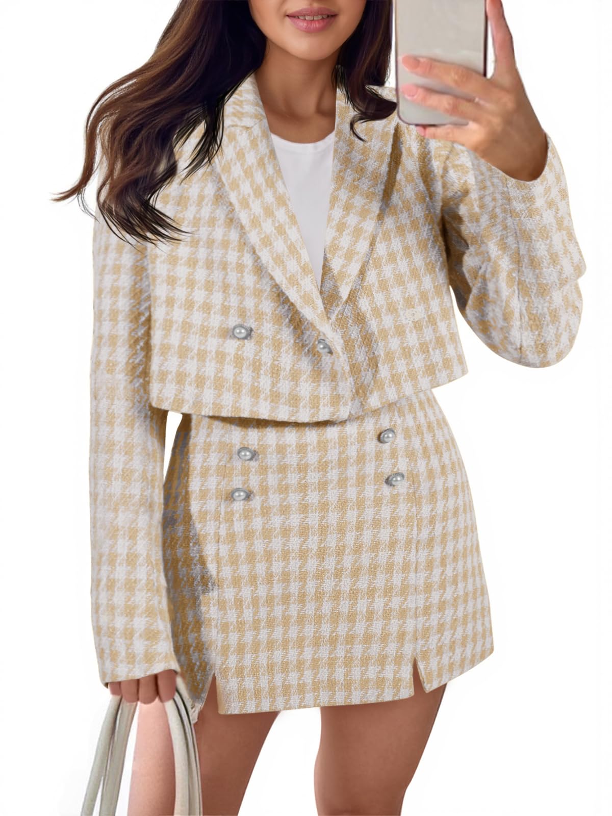 cicy bell Womens Cropped Tweed Blazer Sets 2 Piece Outfits and Mini Skirt Sets Business Casual Suits-picture-19