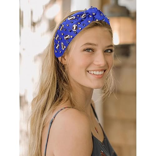 Miniatura 4 de mokkia Diadema de fútbol para mujer, accesorios de fútbol para mamá, con diamantes de imitación de cristal, diadema ancha con nudo superior,