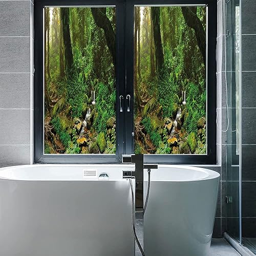 Miniatura 5 de Película estática para ventana de paisaje, árboles de selva tropical y hierba fresca en selva, vida silvestre, naturaleza tropical, película de