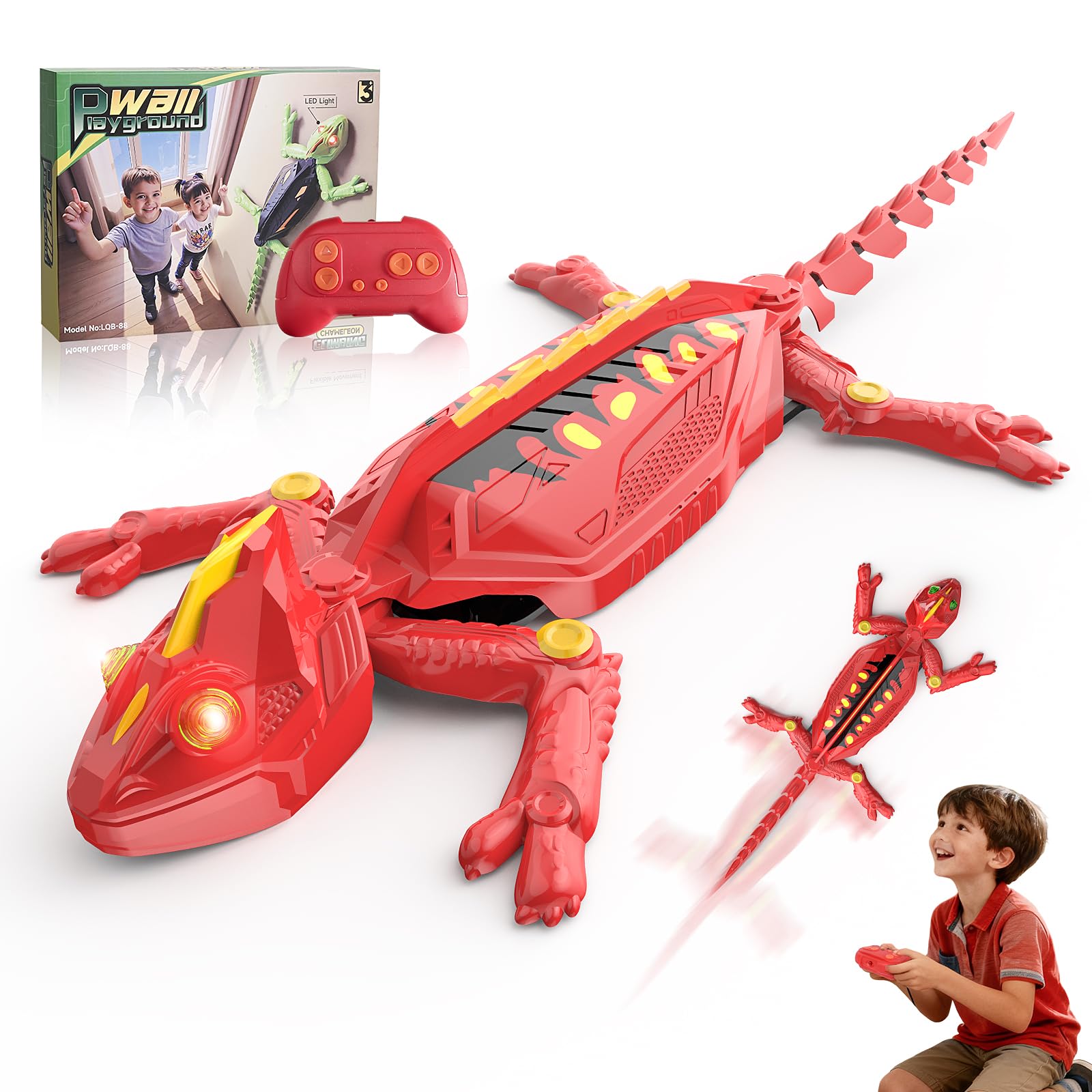 Weinsamkeit Gecko Radiocommandé 360° avec Lumières, – Lezard Télécommandé Rechargeable pour Enfants 3-12 Ans, Mouvements Réalistes, Parfait pour Garçons, Jouet d’Action Grimpant avec Lumière