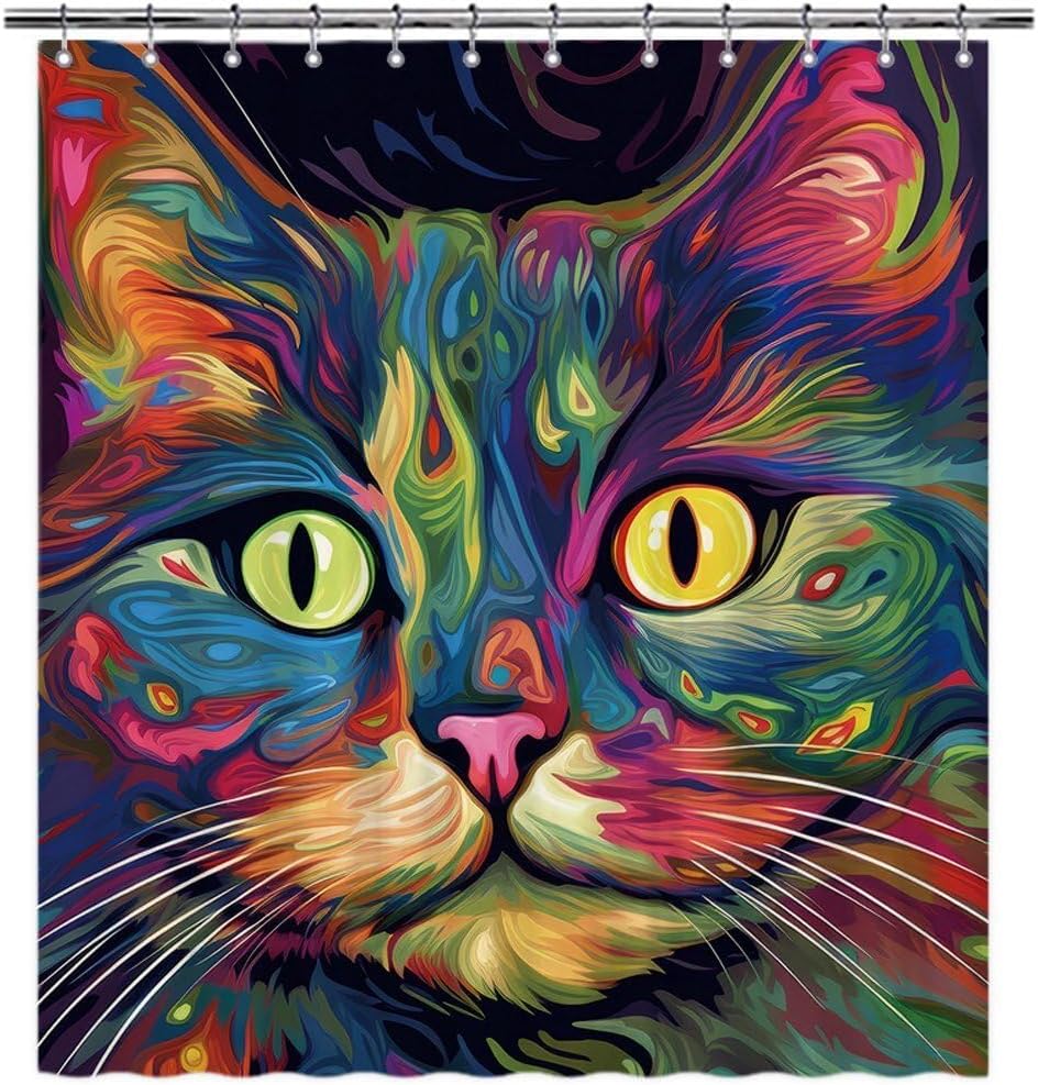 Funny American Curl Cat Shower Curtain for Bathroom Decor Lovely Cat Pet Animal Print Bath Curtains Colorful Home Decoration with Hooks 66x72 Inch Style 8