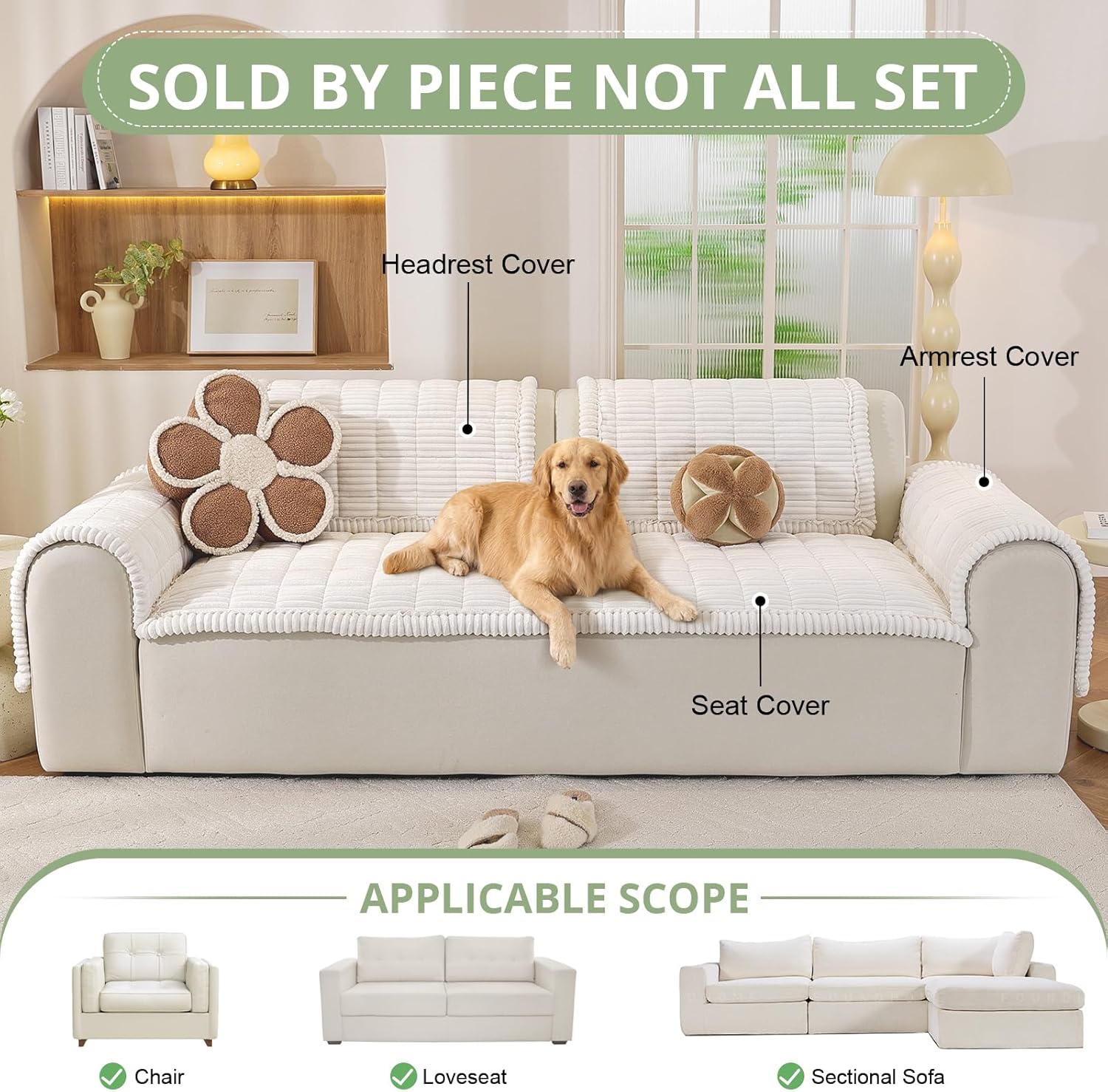 OstepDecor Washable Couch Cover for Dogs, Thick Pet Friendly Sofa Covers, Soft Couch Protector, Paw Cart Sofa Slipcovers, Cushion Protector for Leather, Sectional, Loveseat (27.6" x 59", White)