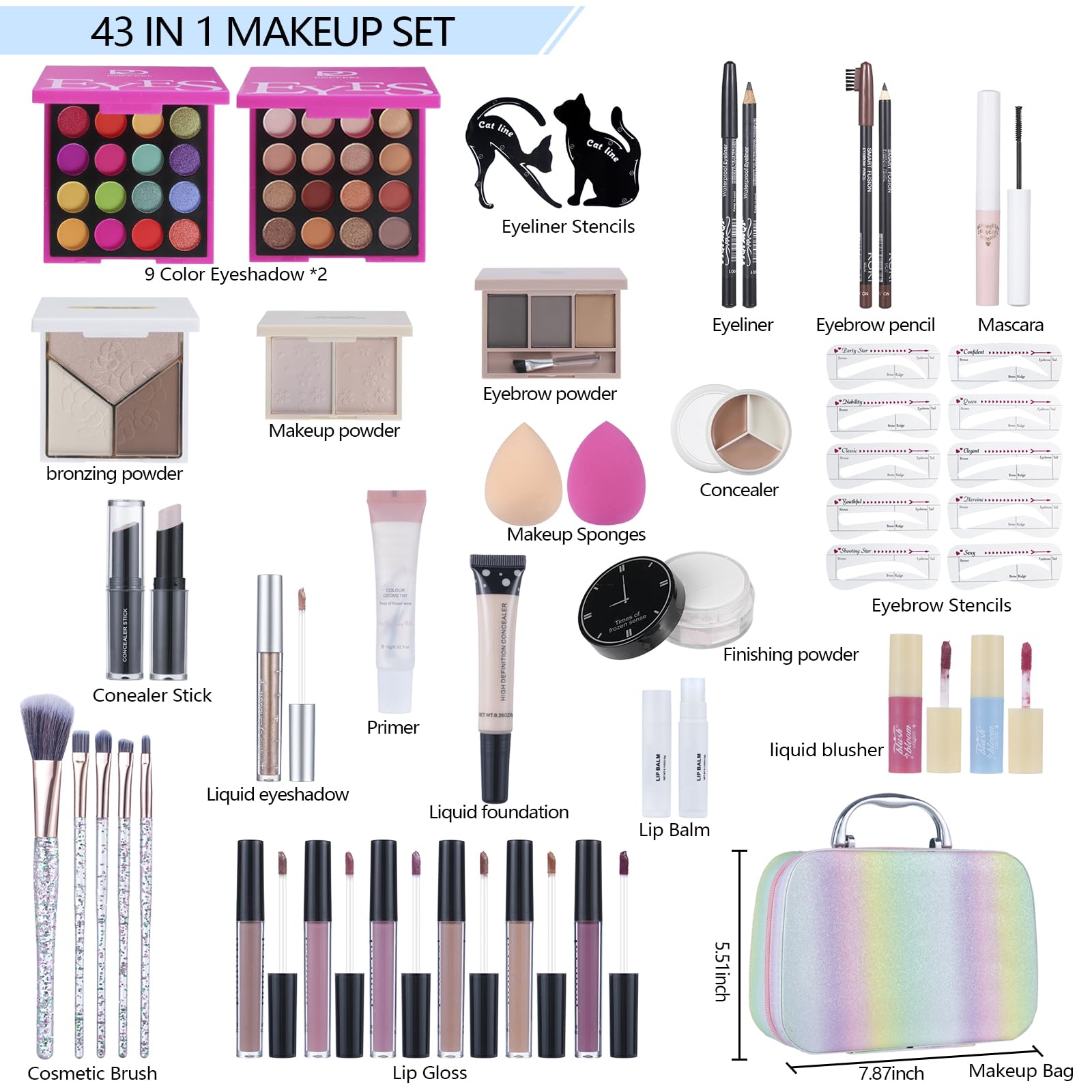 Kit di trucco per ragazze e adolescenti, set regalo per donne con palette di ombretti, pennelli, lucidalabbra, kit da viaggio per principianti (C01612)