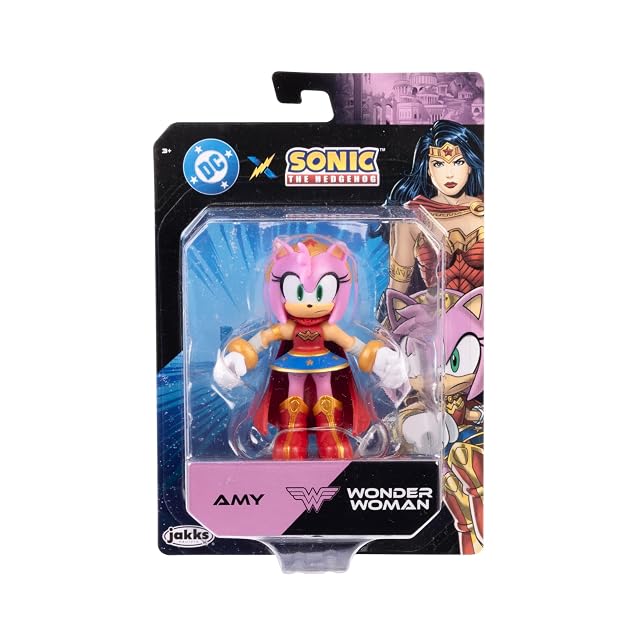 Foto 2 de 4 de DC x Sonic - Amy como Mujer Maravilla 6 cm, Figura de acción, Licencia Oficial Jakks Pacific, Alta…
