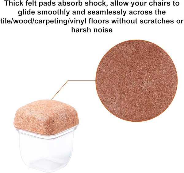 Ezprotekt Protectores de Suelo Transparentes para Patas de Silla 20-28mm, 16 Tapones de Silicona con Fieltro Envuelto, Fundas de Silicona Redondo - 5