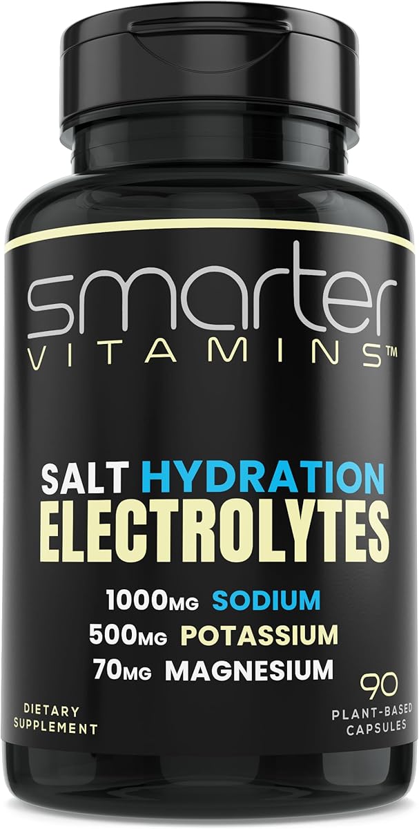 Smarter Electrolyte Capsules – Salt Pills with 1000mg Sodium, 500mg Potassium, 70mg Magnesium – Keto/Fasting & Workout Hydration Support – Zero Sugar – 30 Servings