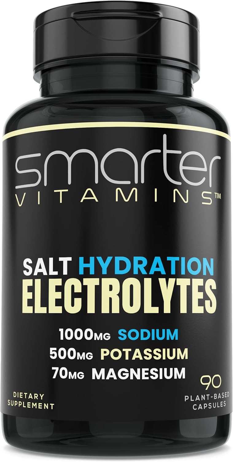 Smarter Electrolyte Capsules – Salt Pills with 1000mg Sodium, 500mg Potassium, 70mg Magnesium – Keto/Fasting & Workout Hydration Support – Zero Sugar – 30 Servings