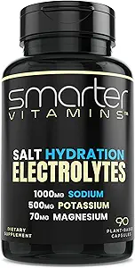 Smarter Electrolyte Capsules – Salt Pills with 1000mg Sodium, 500mg Potassium, 70mg Magnesium – Keto/Fasting & Workout Hydration Support – Zero Sugar – 30 Servings
