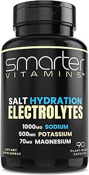Smarter Electrolyte Capsules Salt Pills with 1000mg Sodium, 500mg Potassium, 70mg Magnesium Keto/Fasting & Workout Hydration Support Zero Sugar 30 Servings