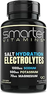 Smarter Electrolyte Capsules – Salt Pills with 1000mg Sodium, 500mg Potassium, 70mg Magnesium – Keto/Fasting & Workout Hydration Support – Zero Sugar – 30 Servings
