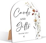 Wildflower Cards and Gifts Sign For Wedding, Wedding Ceremony, 6 x 8 Inch Arch Wooden Tabletop Sign with Stand, Reception Decoration, Party Supplies (AG01)
